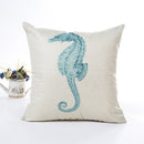 Blue Sea House Starfish Cotton Linen Cushion Cover Square Soft Decorative Pillow Case