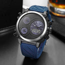 OHSEN AD1801 Unique Design Three Time Zones LED Military Style Dual Display Watch Digital Watch