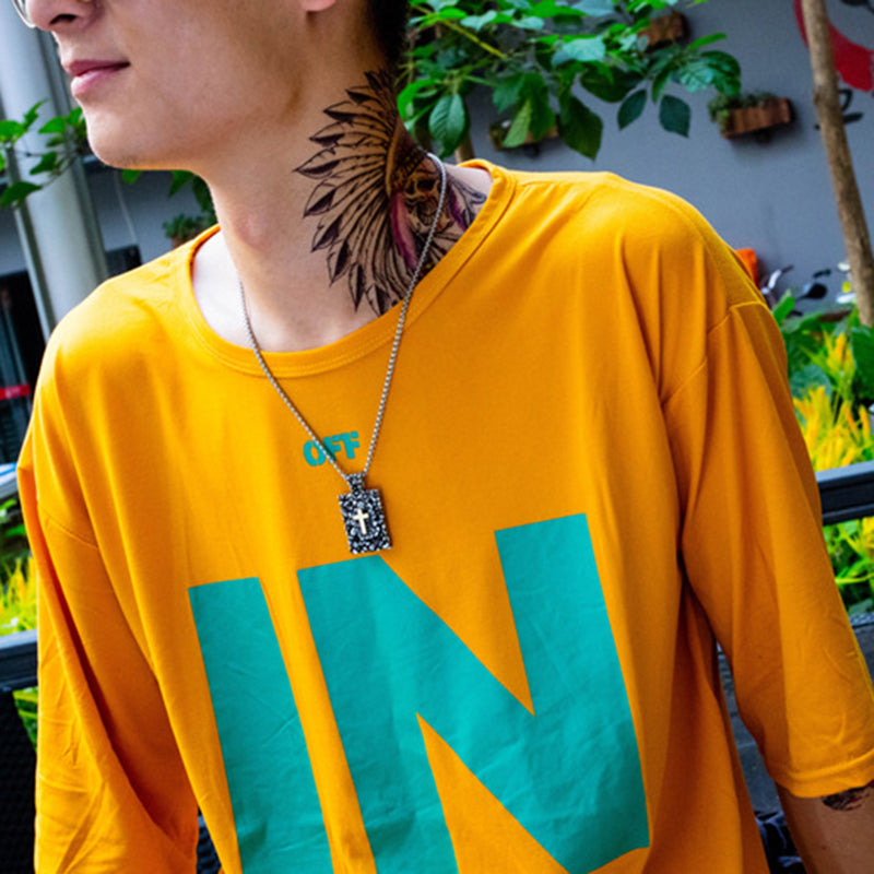 Retro Hip Hop Stainless Steel Titanium Steel Square Pendant Cross Men's Necklace