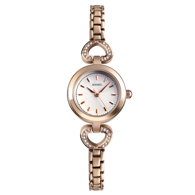 SKMEI 1408 Luxury Crystal Stainless Steel Elegant Fashion Women Wristwatch Quartz Watch