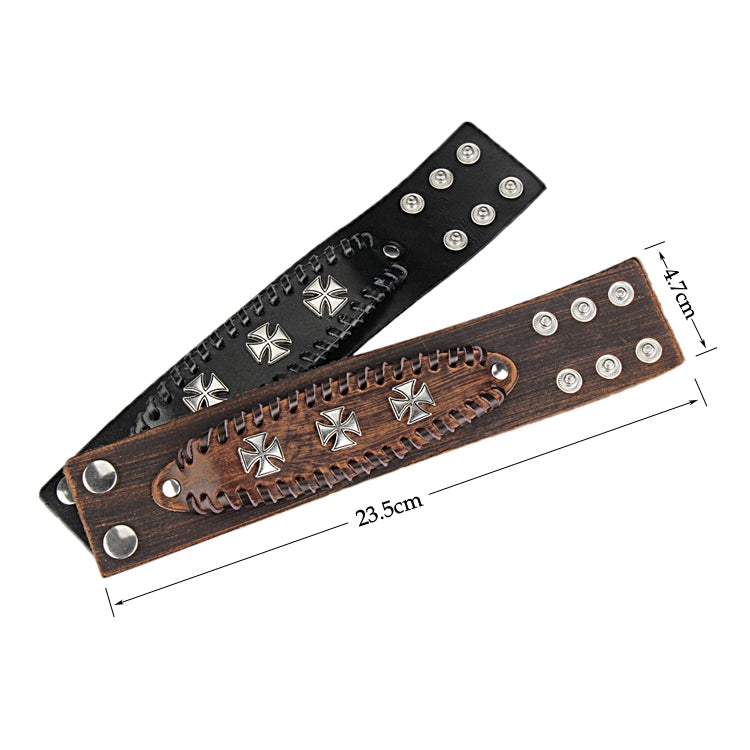 Punk Adjustable Zinc Alloy Cross Double Genuine Leather Bracelet for Men