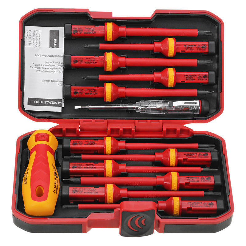 Raitool 13Pcs 1000V Electronic Insulated Screwdriver Set Phillips Slotted Torx CR-V Screwdriver Repair Tools