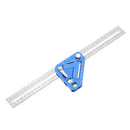 Drillpro Blue Aluminum Alloy Multifunction Revolutionary Carpentry Tool Woodworking Measuring Square Angle Ruler Triangle Ruler Angle Line Scribing Ruler Protractor