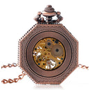 JIJIA JX026 Octagon Shape Red Copper Roman Numerals Dial Mechanical Watch Pocket Watch