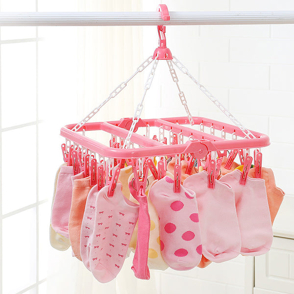 32Clip Portable Socks Cloth Hanger Rack Clothespin Multifunctional Drying RackSock Holder
