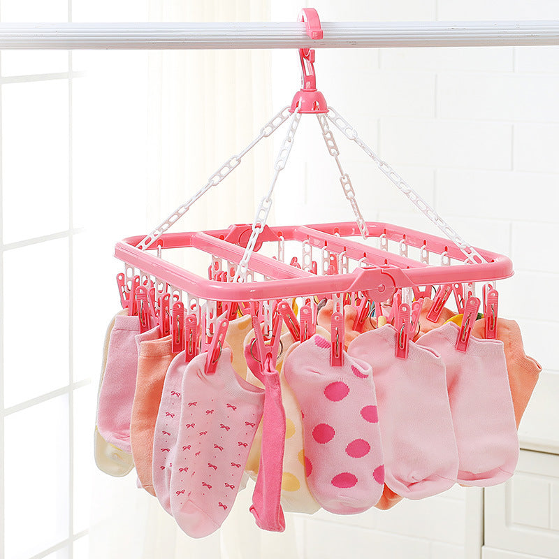 32Clip Portable Socks Cloth Hanger Rack Clothespin Multifunctional Drying RackSock Holder
