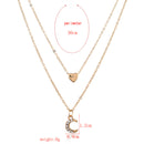 Trendy Multi-layer Necklace Gold Moon Peach Heart Pendant Chain Charm Necklace Retro Jewelry