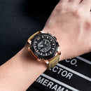MEGIR 2089 Military Sport Style LED Chronograph Luminous Dual Display Digital Watch Leather Men Wrist Watch