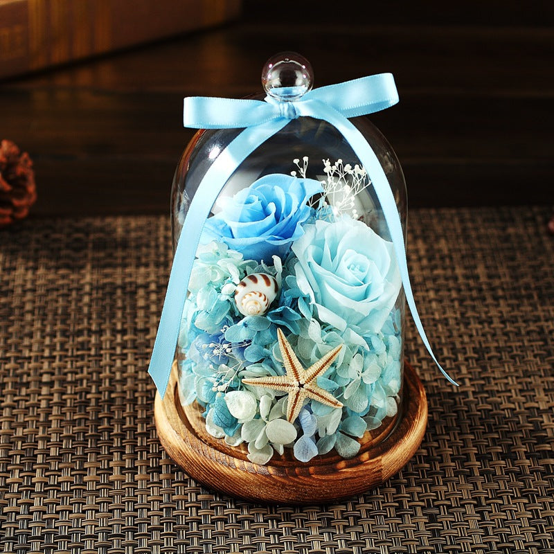 Eternal Flower Fresh Preserved Rose with Glass Bottle Cover Wedding Home Party Car Decorations