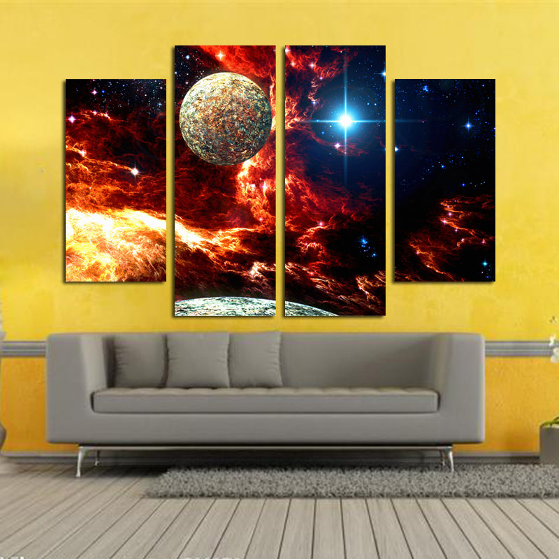 Miico Hand Painted Four Combination Decorative Paintings Cosmic Starry Sky Wall Art For Home Decoration