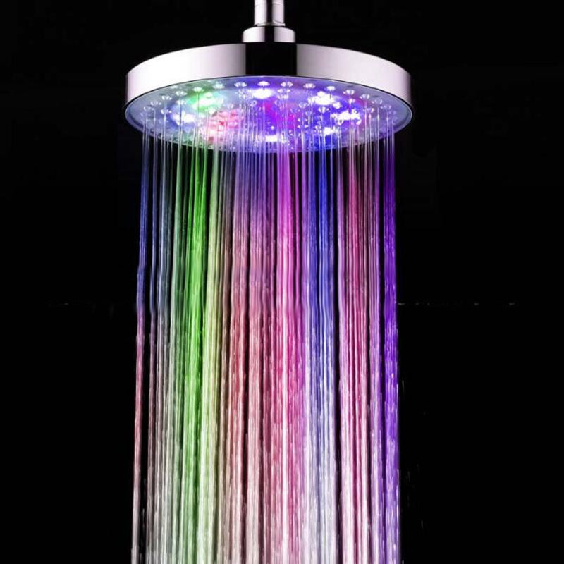 360 Adjustable 8 Inch LED Round Chrome Rain Bathroom Shower Head Rainfall 7 Color Changing Bath