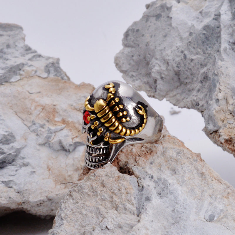 Fashion Stainless Steel Ring Gold Scorpion Skull Ring Red Eye Zircon Ring Halloween Jewelry