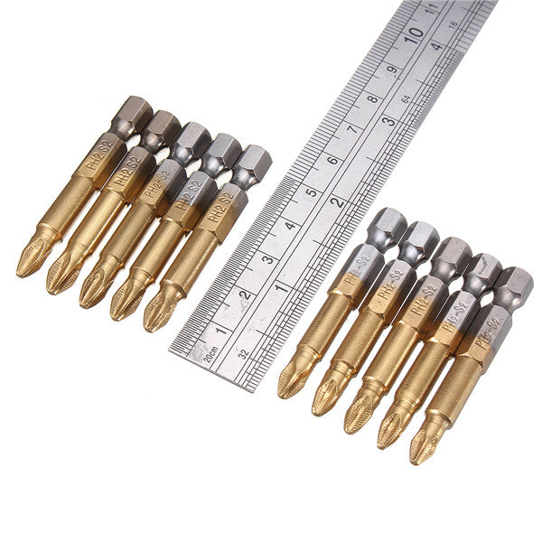 10pcs PH2 Cross Head Screwdriver Bits Set 1/4 Inch Hex Shank 50mm Phillips Screwdriver Bits
