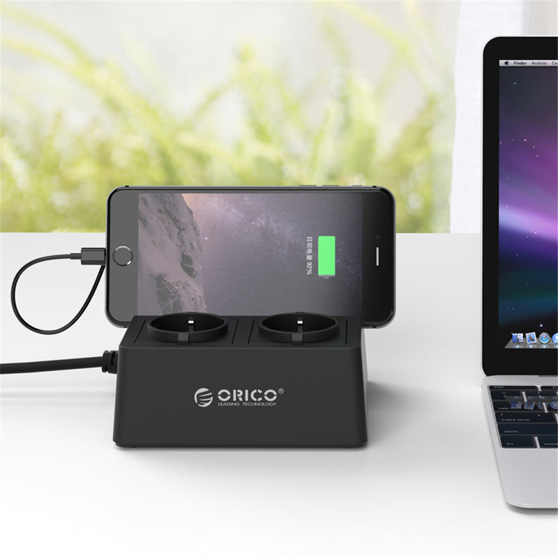 ORICO 2500W 10A 5 USB 2 AC Port Fast Charging USB Charger Surge Protector Socket -EU Plug