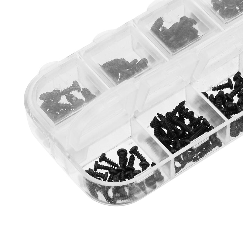 Suleve MXCP2 195Pcs Mini Phillips Screw Micro Electronic Black Round Head Self Tapping Screw Kit