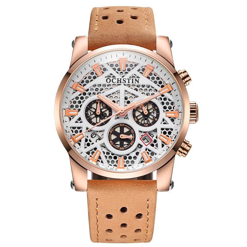 OCHSTIN GQ067B Working-dials Calendar Creative Wrist Watch Leather Strap Quartz Watches