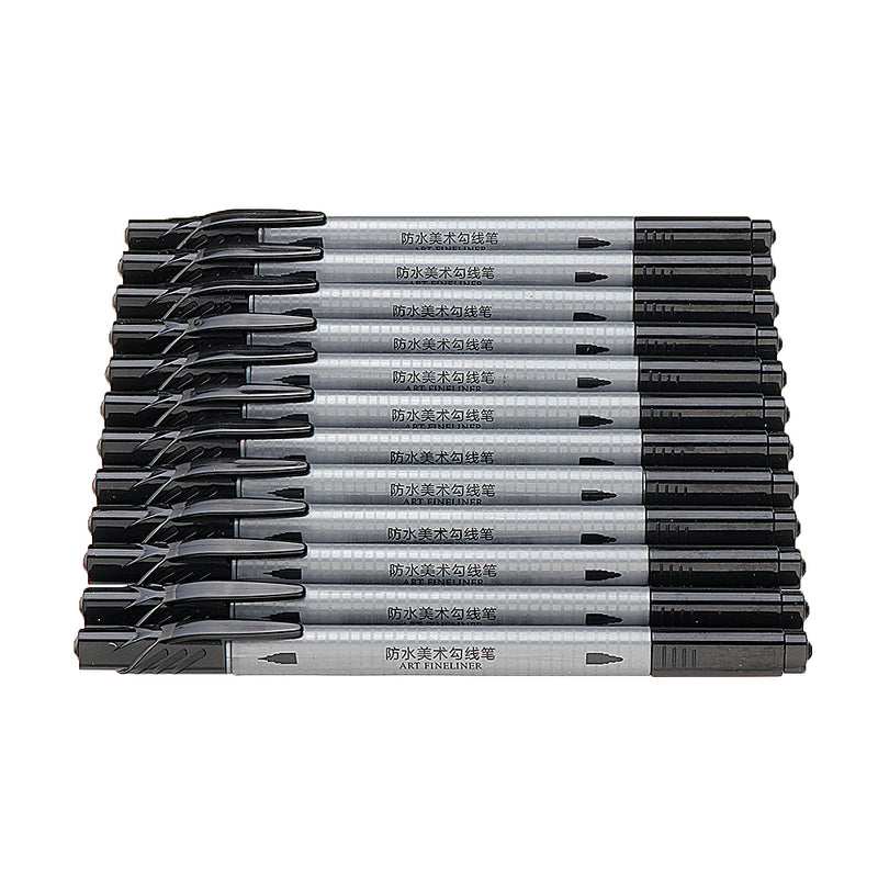 M&G ACPN0241 Fine Oily Quick-Drying Hook-Line With Waterproof Double-Headed Gel Pen 12 Pcs