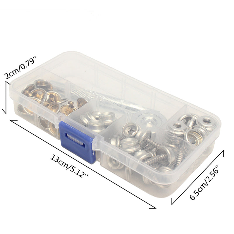 62Pcs Stainless Steel Press Studs Screw Bases Snap Fasteners Kit for Leather