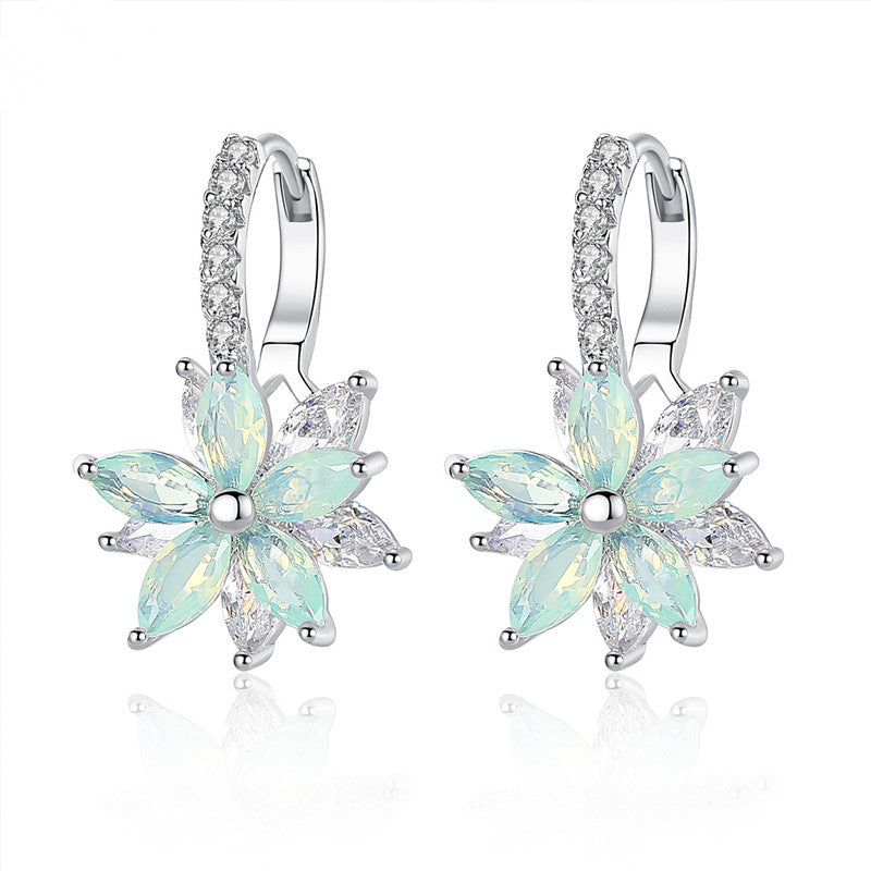 Fashion Flower Zirconia Silver Women's Earrings Anallergic Piercing Dangle Earring for Women