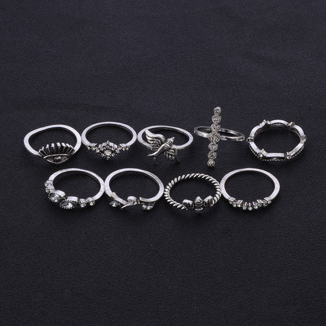 Bird Bee Crown Crown Diamond Branch Diamond Devil's Eye Ring Nine Piece Joint Ring