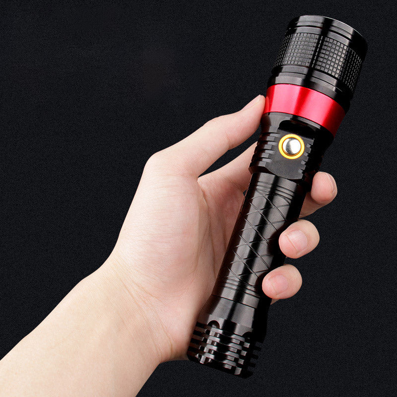 SKYFIRE SF-246 T6 Rotating Zoomable 18650 Battery Flashlight Red Laser USB Charging Work Lamp Night Warning Lantern