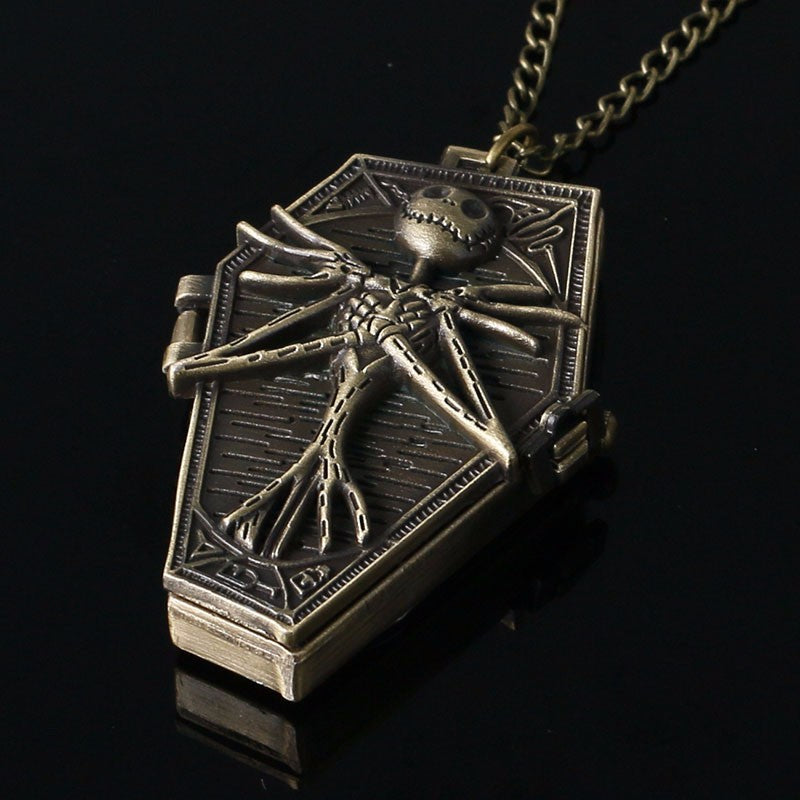 DEFFRUN Nightmare Before Christmas Quartz Pocket Watch Retro Antique Pendant Necklace Children Gift