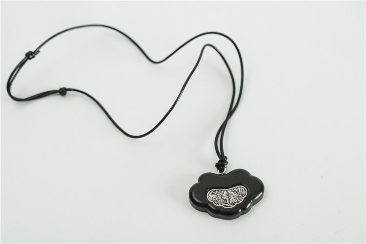 Ethnic Jewelry Handmade Antique Silver Flower Wood Pendant Necklace Retro Adjustable Long Necklaces