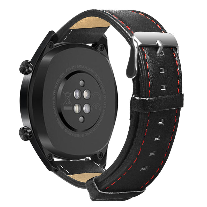 22mm Red Thread Single Leather Strap Watch Band for Huawei Watch GT Active Elegant