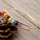 Yoga Balance 7 Chakra Colorful Beads Ball Crystal Bangle Gold Friendship Bracelet for Women