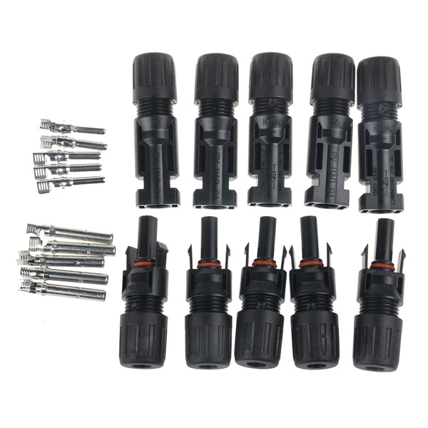 Excellway 5 Pairs PV Solar Panel Cable MC4 Connectors Male & Female Waterproof IP67 for Photovoltaic Solar System