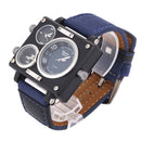 OULM 3595 Men Watch Fashion Three Time Zones Alloy Case Textile Watch Band Quartz Watch