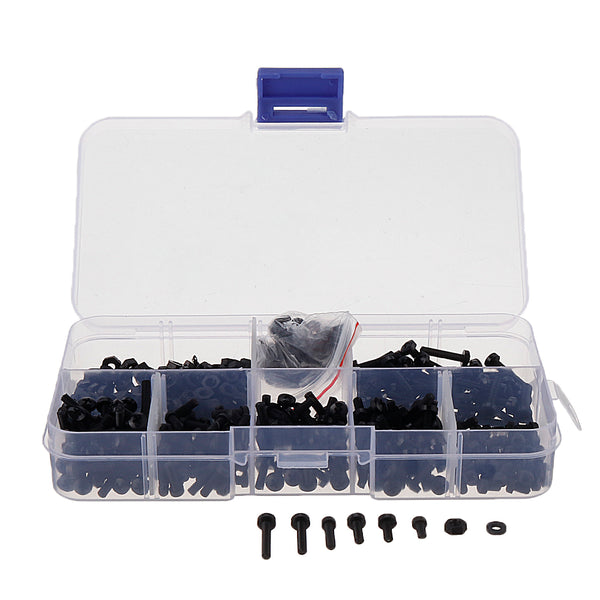 Suleve M2.5NP1 500Pcs M2.5 Nylon Screw Bolt Black Round Cross Screw Hex Nut Spacer Nylon PCB Assortment