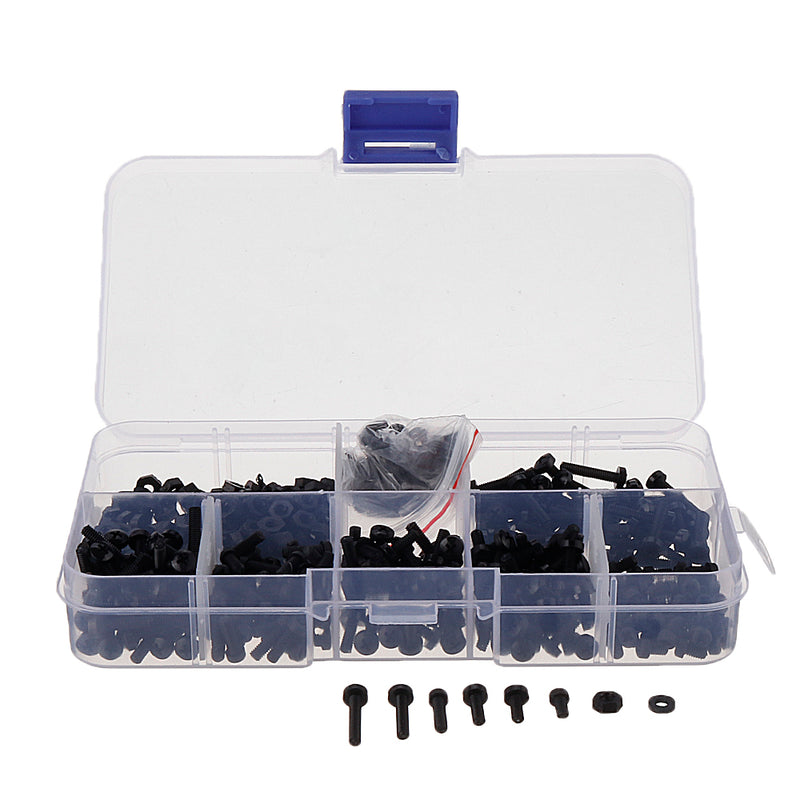 Suleve M2.5NP1 500Pcs M2.5 Nylon Screw Bolt Black Round Cross Screw Hex Nut Spacer Nylon PCB Assortment
