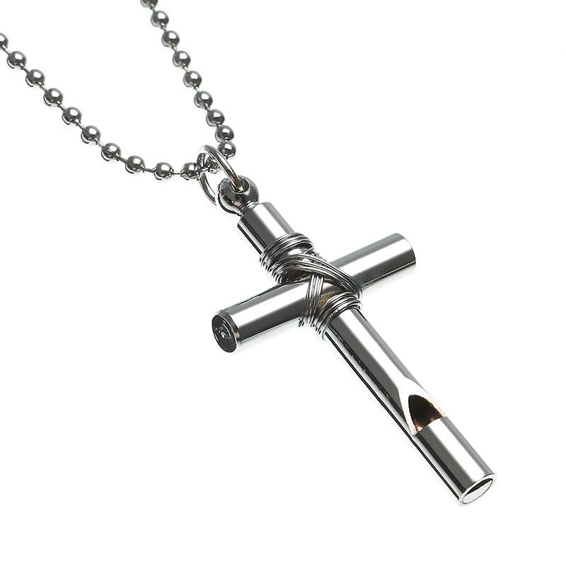 Cross Whistle Pendant Women Men Long Necklace Jewelry Couple Gifts