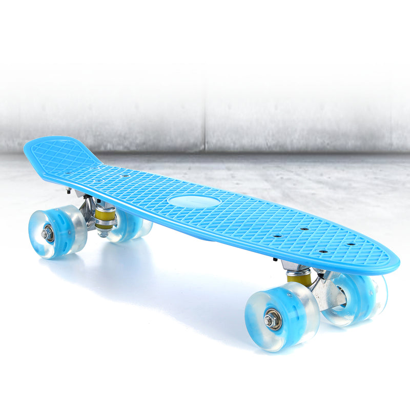 22'' LED Light Up Fish Skateboard 4 PU Wheel Single Warping Board Teenagers Kids Skateboard