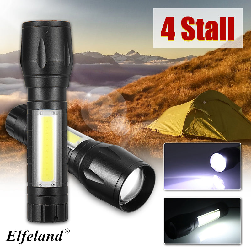 Portable T6 COB LED Flashlight Zoomable Torch 18650 Light Lamp