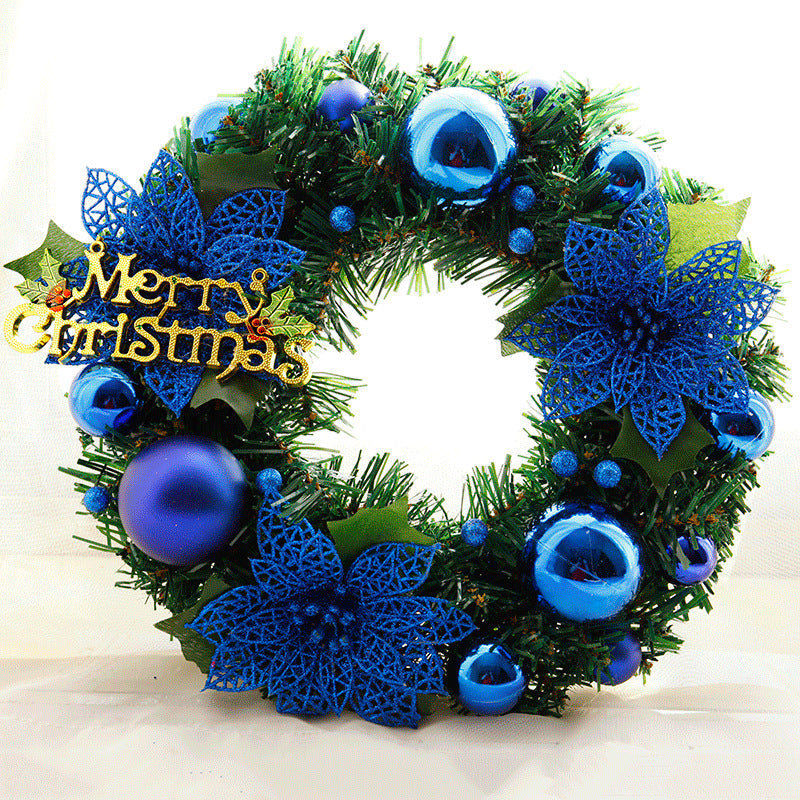 30cm Christmas Wreath Dense Pine Needles Merry Christmas Letters Rattan Door Wreath Decorations