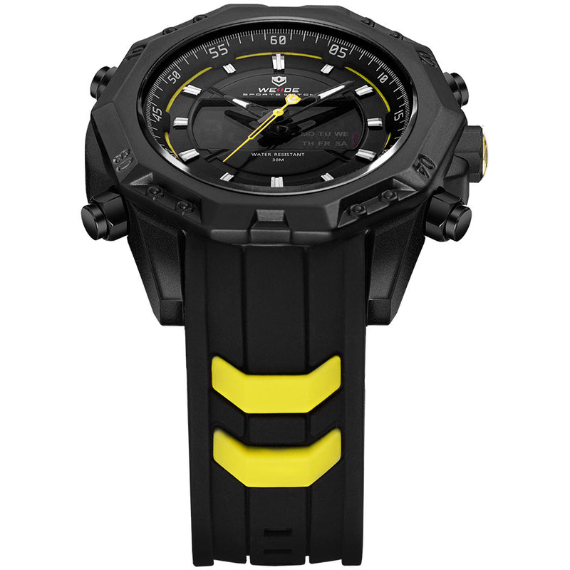 WEIDE 6406 Dual Display Digital Watch Calendar Alarm Luminous Watch Black Case Men Sport Watch