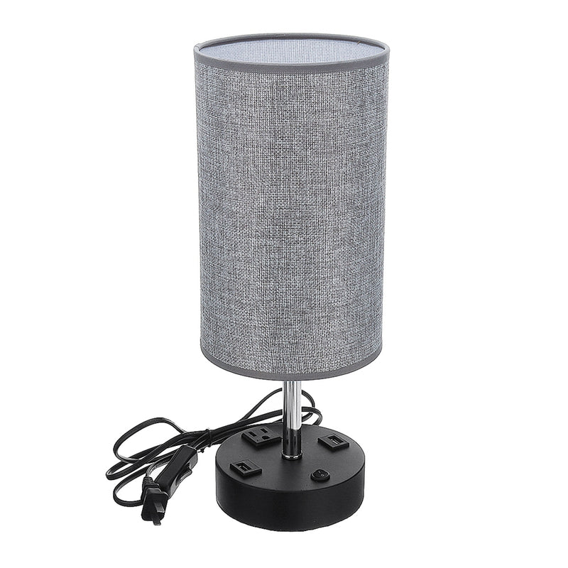 Multifutional Bedside Table Desk Lamp With Dual USB Port Outlet Fabric Shade