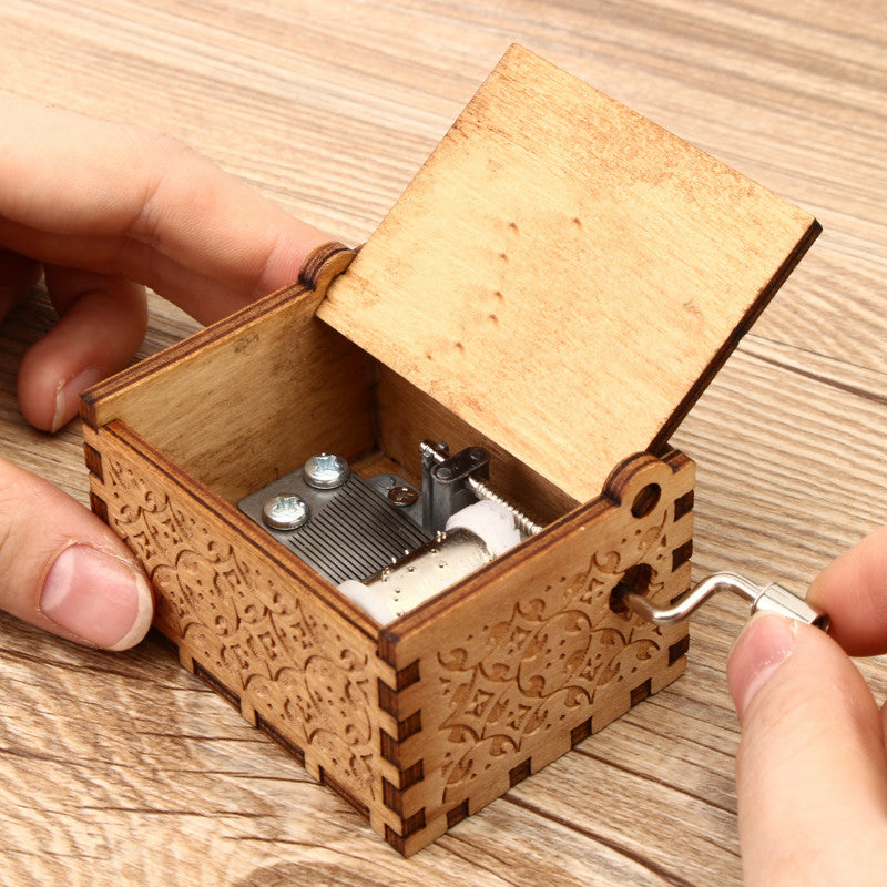 Hand Crank Collectible Music Box Engraved Wooden Box Theme Toys Birthday Craft Gifts