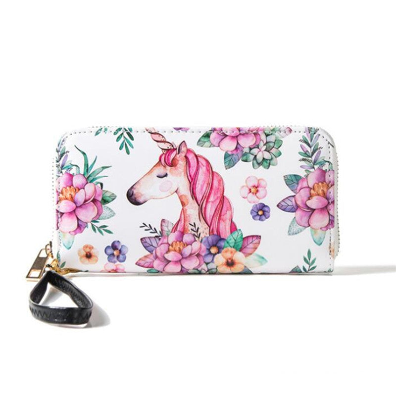 Multifunctional Unicorn Women Wallet Leather Purse Card Holder Zipper Phone Bag for iPhone Samsung
