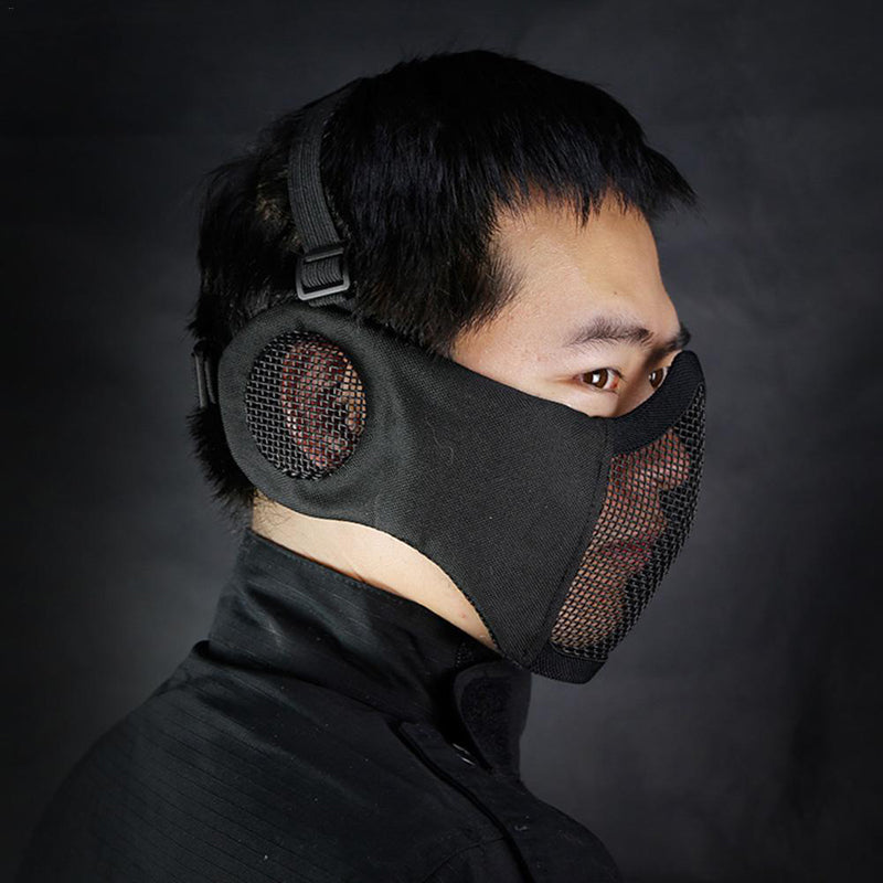 Steel Wire Mask Outdoor Hunting Breathable Tactical Mesh Half Face Protective Mask Earmuffs Version