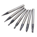 7pcs Radius 0.5-2.0mm 2 Flutes Ball Nose End Mill Cutter Set CNC Tool