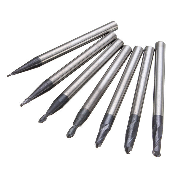 7pcs Radius 0.5-2.0mm 2 Flutes Ball Nose End Mill Cutter Set CNC Tool