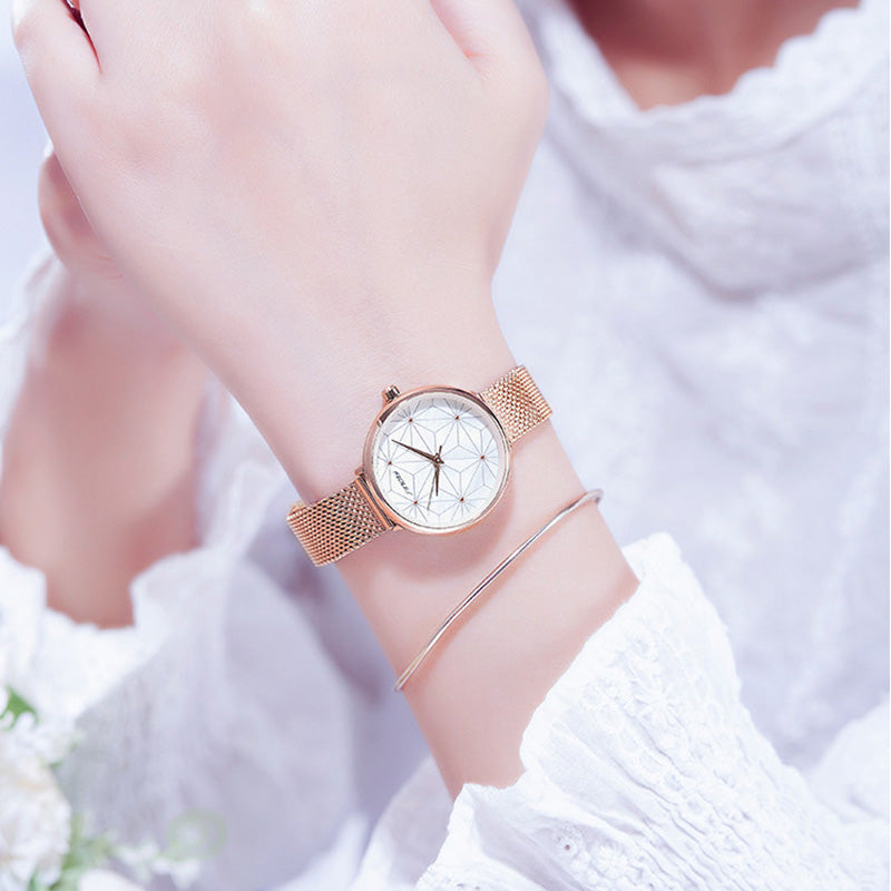 SINOBI 9817 White Bayside Print Gray Lines Dial Fashion Women Quartz Watch