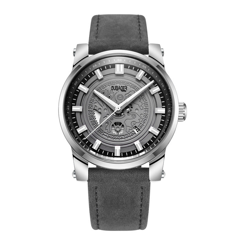 OUBAOER OB2020 Calendar Quartz Watches Luminous Display Leather Strap Men Wrist Watch