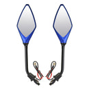 8mm 10mm Pair Motorcycle Rear View Mirrors Side Wind 12V LED Indicator Light Turn Signal