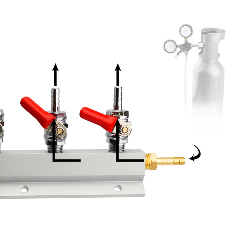 2 Way CO2 Gas Distribution Block Manifold With 7mm Hose Barb Wine Making Tools Draft Beer Dispense