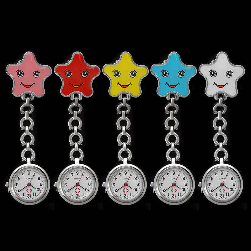 Women Cartoon Sea Star Shape Smiley Face Nurse Watch Colorful Pocket Watch