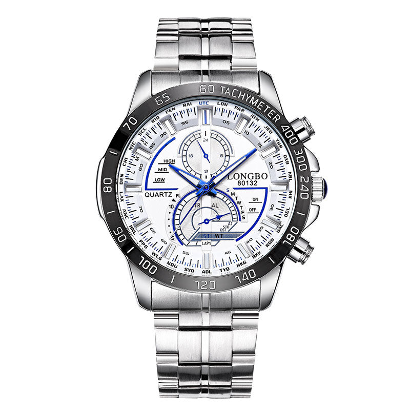 LONGBO 80132 Luminous Men Watch Fashion Date Display Stainless Steel Quartz Wrist Watch